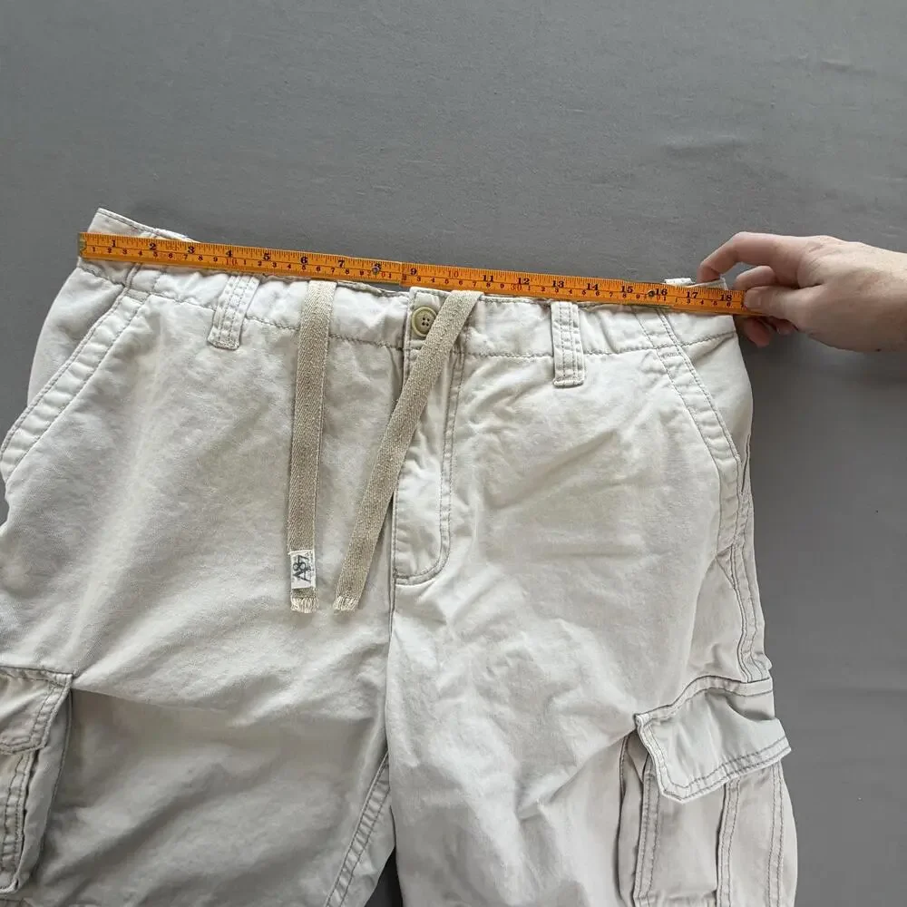 Aeropostale Cargo Shorts Mens 36 Beige Drawstring Pockets 11 Inseam Casual